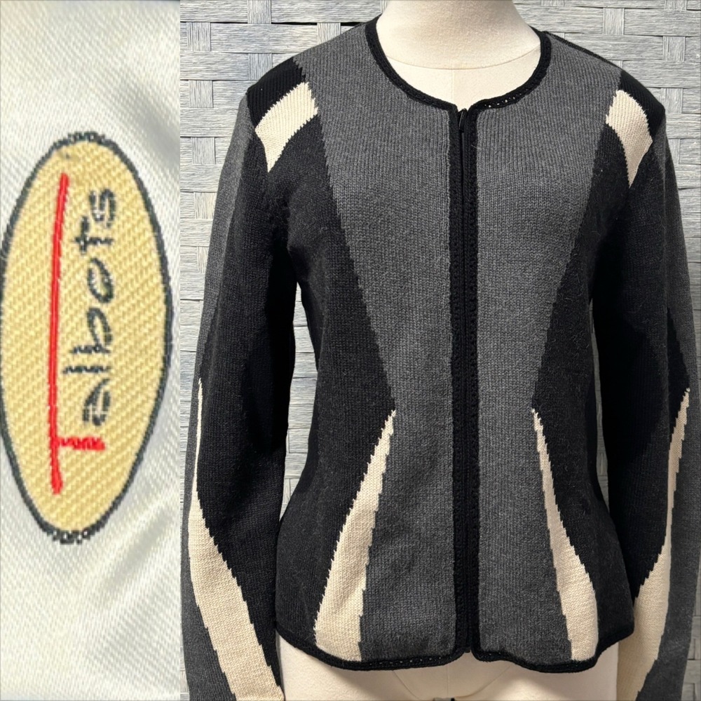 Talbots Vtg Small Geometric Zip Front Cardigan‎ Sweater Alpaca Blend